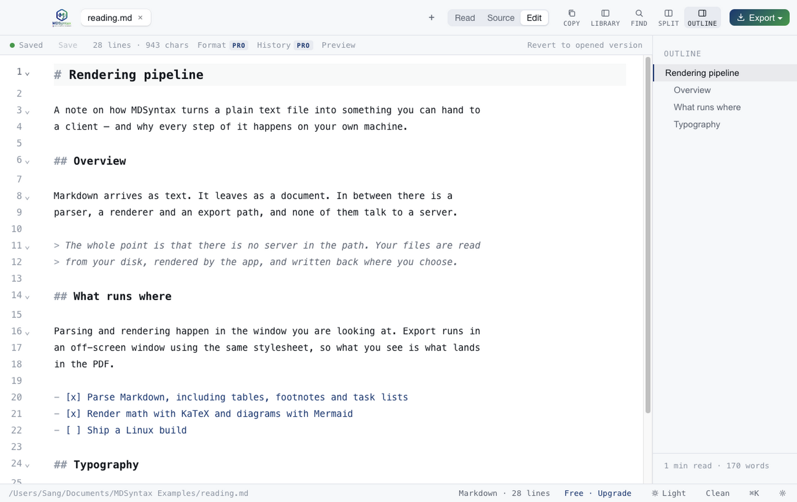 The editor with unsaved changes shaded